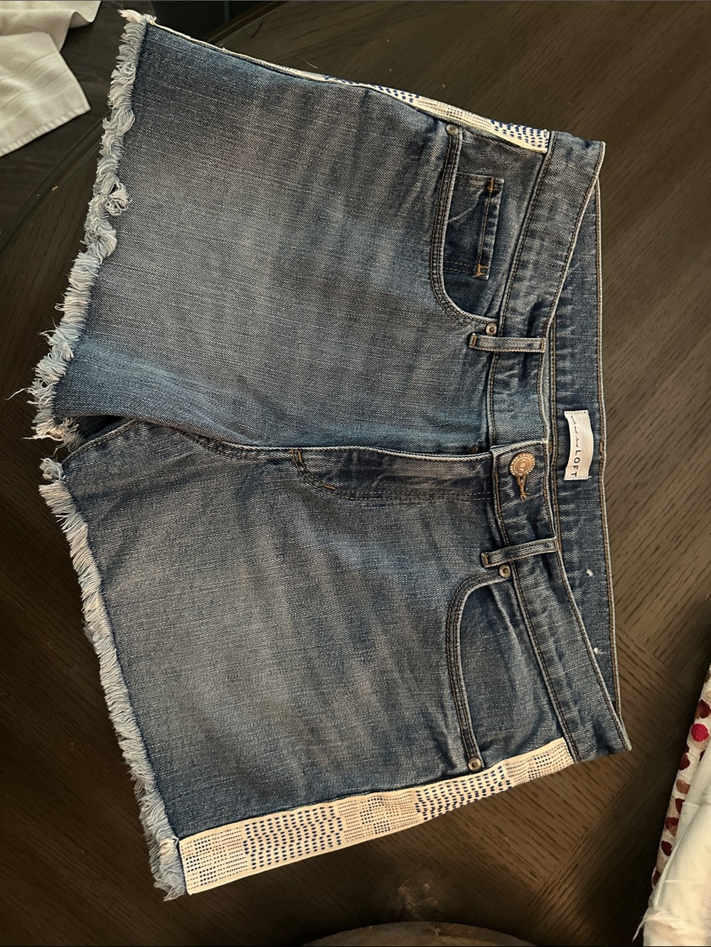 LOFT Women's Denim Jean Shorts in Medium Blue with Frayed Hem